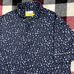 Nicklaus Golf Polo Shirt Men M Blue Pineapple Jellyfish Palm Tree All Over Print